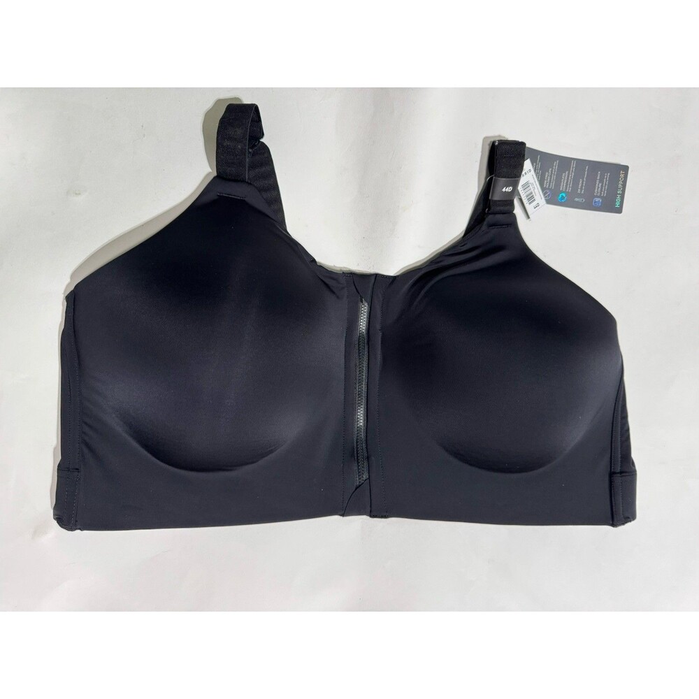 Torrid Active Plus Size High-Impact Wireless Zip Front Sports Bra Black 44D NWT!